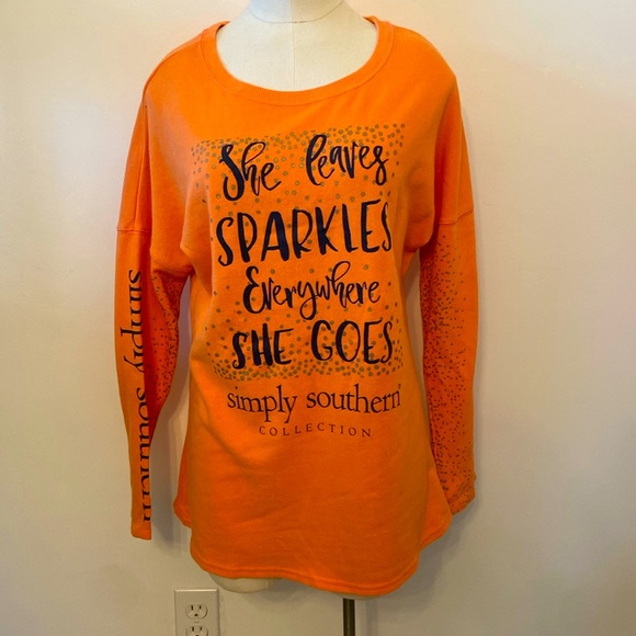 Simply Southern ✨ She Leaves Sparkles Wherever She Goes✨Orange Pullover size M - Picture 1 of 8